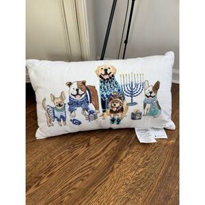Embroidered Hanukkah Dog Throw Pillow NWOT Cotton READ